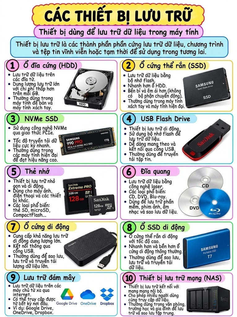 Các thiết bị dùng để lưu trữ dữ liệu trong máy tính (Devices Used to Store Data in a Computer)